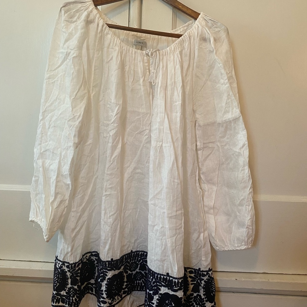 J crew white linen embroidered dress